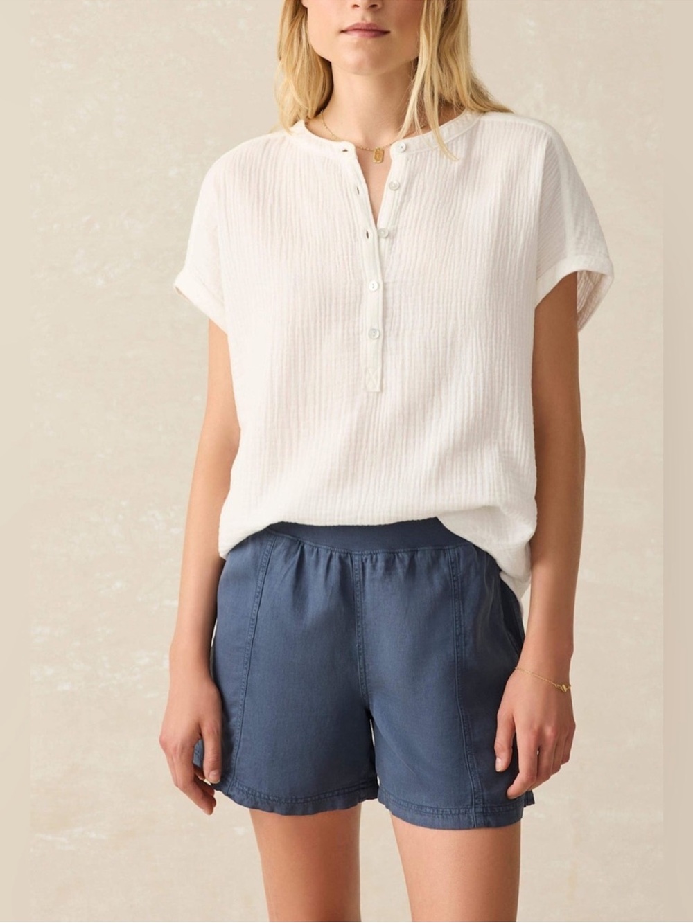 Faherty White Textured Henley Shirt